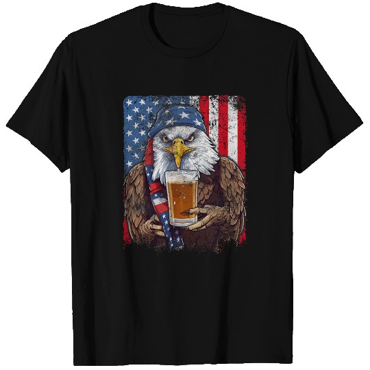 Beer Fun Eagle Beer Drinking USA Flag Patriotic Eagle 4th Of July T-Shirts