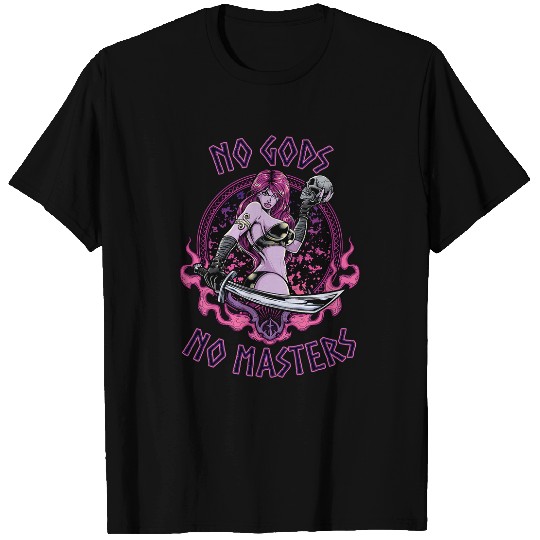No Gods No Masters Viking Barbarian Warrior Woman T-Shirts