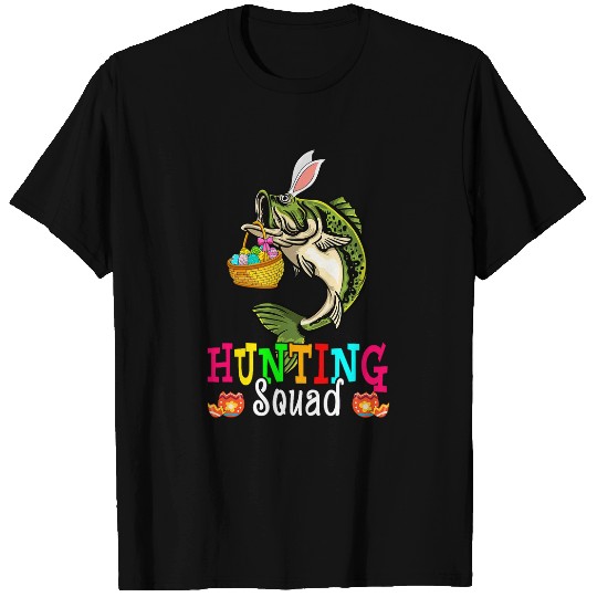 Hunting Squad Easter Bunny Bass Fish Hunting Eggs Basket T-Shirts