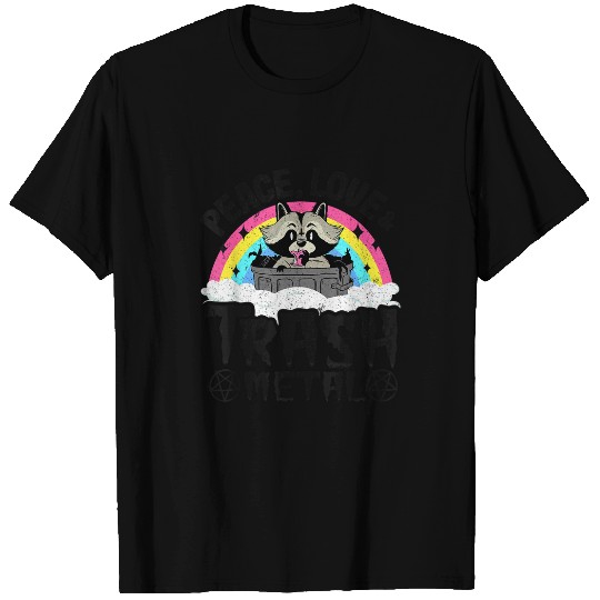 Raccoon Pet Peace Love Trash Metal Raccoon Kids Punk Metal Rainbow T-Shirts