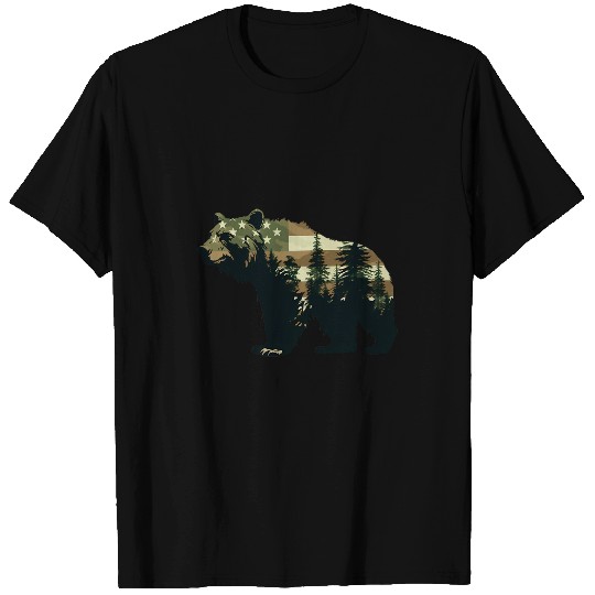 Bear Pet Camo USA Flag Deer Elk Buck Bear Camouflage Hunting Hunter T-Shirts