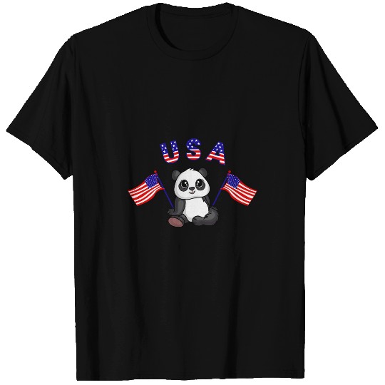 Panda Pet Cute Patriotic USA Panda Bear Flag Waving 4th of July Animal T-Shirts