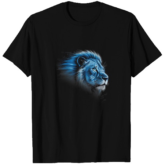 Lion Pet Artwork Drawing Blue Eyes Zoo Animal Lover Art T-Shirts