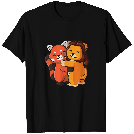 Lion Pet Red Panda and Lion Cute Zoo Animals Hugging T-Shirts