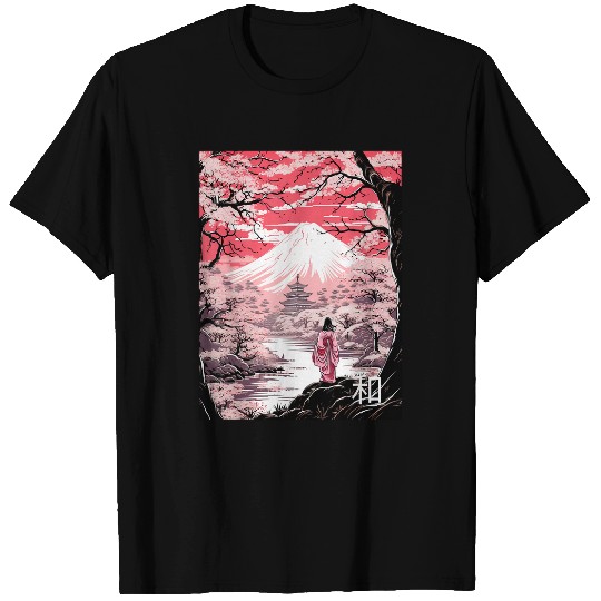 Japanese Garden Mount Fuji Cherry Blossoms Geisha Japan 2 T-Shirts