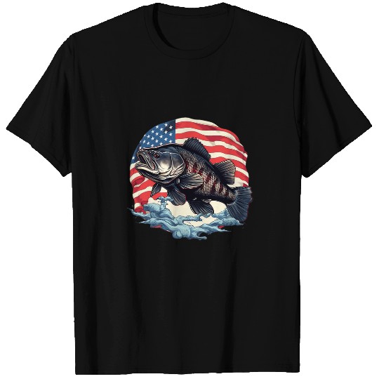 Fisherman American US Flag With Fishing Black Bass Fish 3 T-Shirts