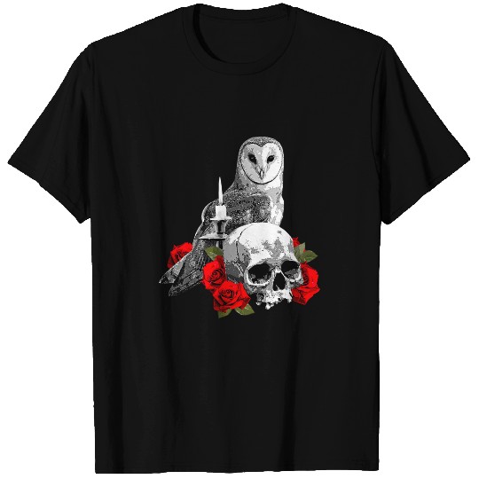 Owl Pet Skull Roses Owl and Candle T-Shirts