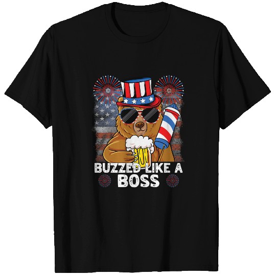 Bear Pet Buzzed Like A Boss 4th of July American Flag Bear Men Women T-Shirts