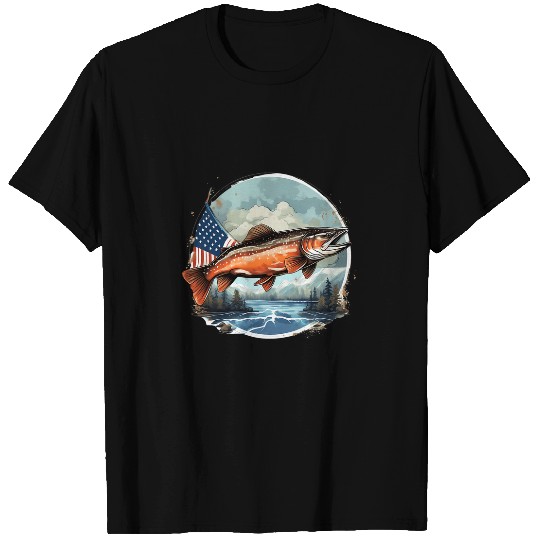 Fisherman American US Flag With Fly Fishing Brook Trout Fish 6 T-Shirts