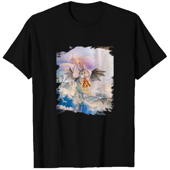 Dragon Pet Galaxy Cat Dragon Eat Pizza in Space T-Shirts