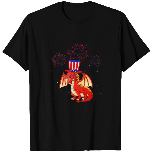 Dragon Pet Graphic Red White Blue Fireworks Decor 4th Of July T-Shirts