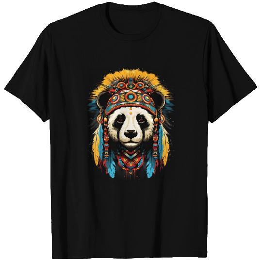 Panda Pet Native American Indian Headdress Feather Tribal Arts T-Shirts