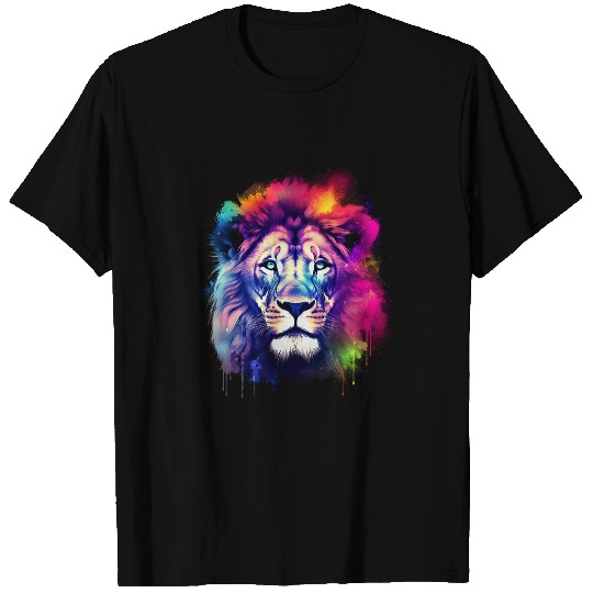 Lion Pet Animal Art Animal Motif Colourful Blue Eyes Lion T-Shirts