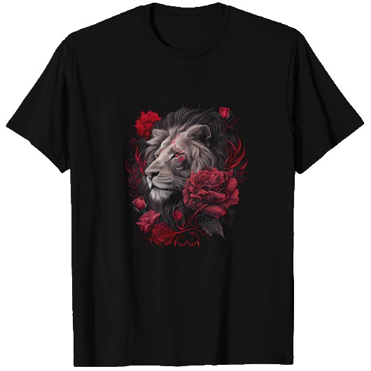 Lion Pet Red Roses circuling a Lion Graphic Tees Men Women Boys Girls T-Shirts