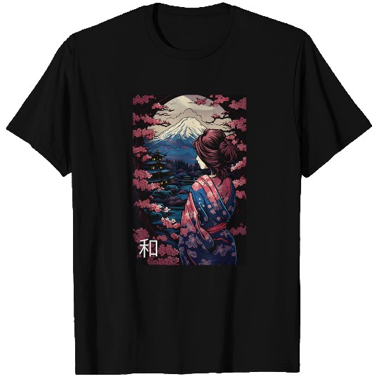 Japanese Garden Mount Fuji Cherry Blossoms Geisha Japan 4 T-Shirts