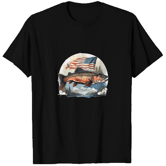 Fisherman American US Flag With Fly Fishing Brook Trout Fish 16 T-Shirts