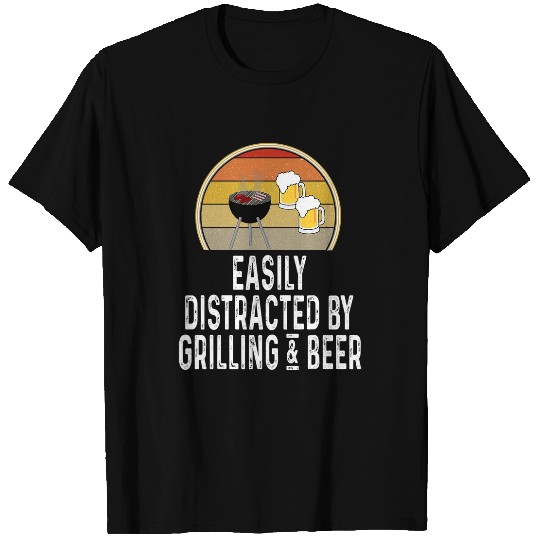 Beer Fun Easily Distracted By Grilling And Beer Charcoal Grill T-Shirts