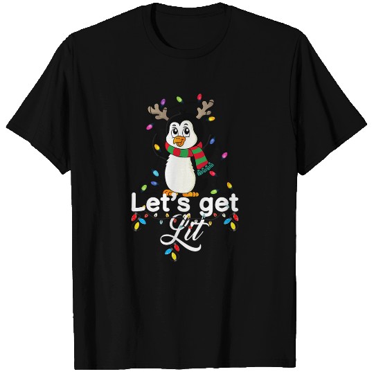 Penguin Pet lets get lit adult christmas penguin xmass lights T-Shirts