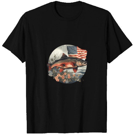 Fisherman American US Flag With Fly Fishing Brook Trout Fish 17 T-Shirts