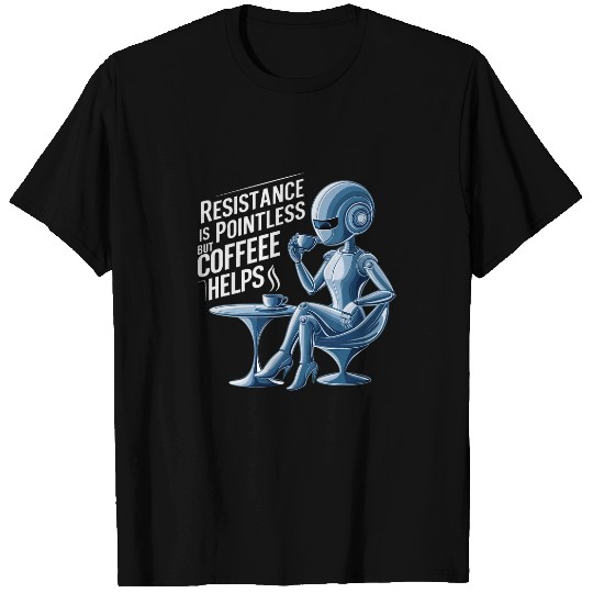 Coffee Fun Resistance is pointless but coffee helps Robot Coffee T-Shirts