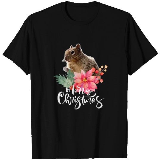 Squirrel Pet Merry Christmas Cute Squirrel Holly Berries Poinsettia T-Shirts