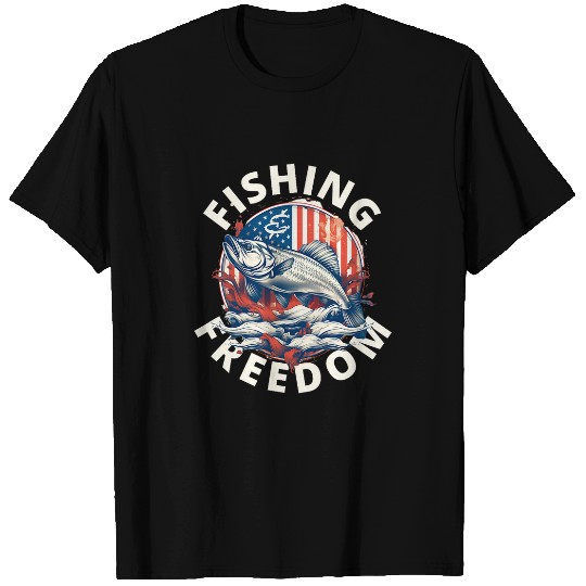 Fishing And Freedom Fish USA Patriotic Ocean Fishing Graphic T-Shirts