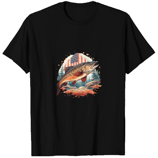 Fisherman American US Flag With Fly Fishing Brook Trout Fish 4 T-Shirts