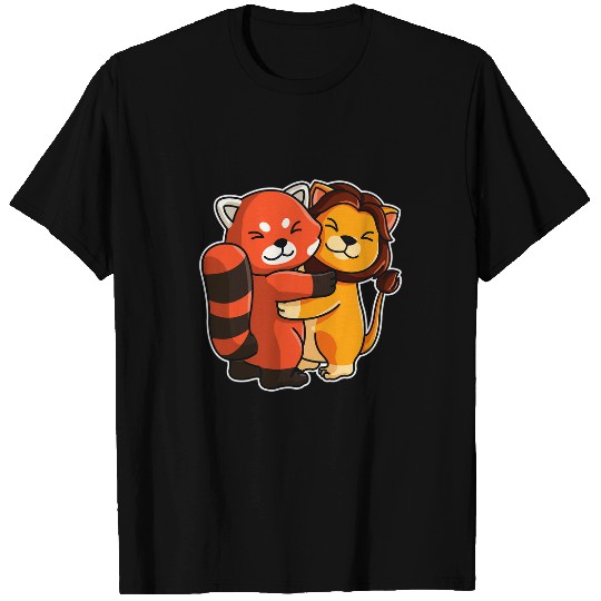 Lion Pet Red Panda Lion Hug Kawaii Cute Animals for Women Cuddling T-Shirts