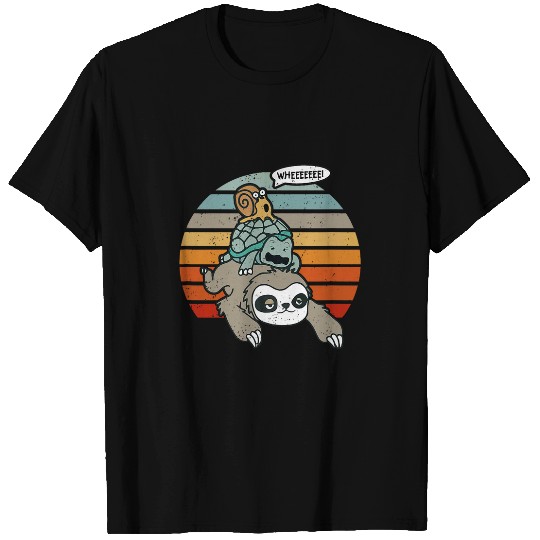 Sloth Pet SLOWPOKE Sloth Turtle Snail Retro Sunset Cute Animals T-Shirts