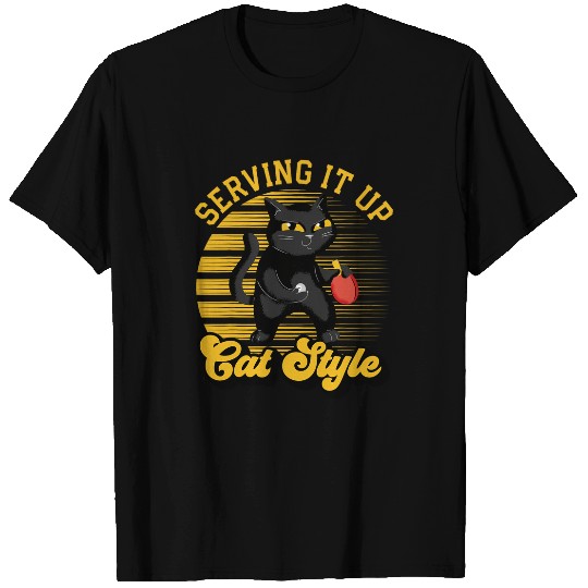 Funny Table Tennis Cat Serving It Up Cat Style Ping Pong T-Shirts