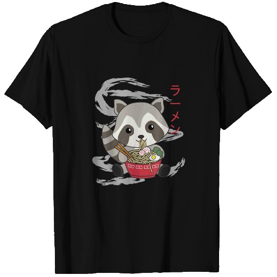 Raccoon Pet Powered By Ramen Cute Raccoon Eats Ramen Noodles T-Shirts