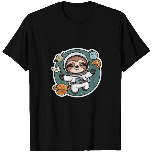 Sloth Pet Astronauts in Space Funny Space Exploration pizza Kawa T-Shirts