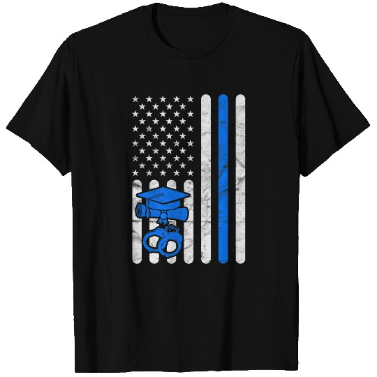 Police Academy Graduation Him Her Exam American Flag T-Shirts