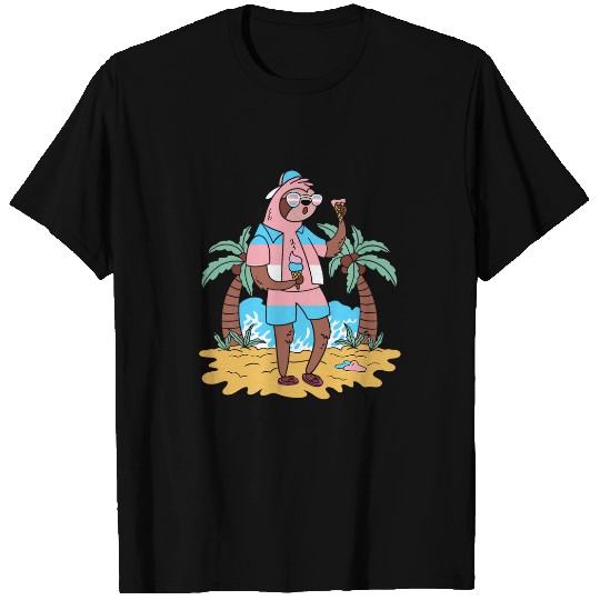Sloth Pet Transgender Cool Sloth Transgender Pride Beach Trans Flag T-Shirts