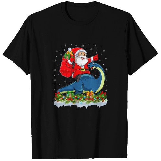 Santa Claus Riding Brontosaurus Dinosaur Christmas T-Shirts