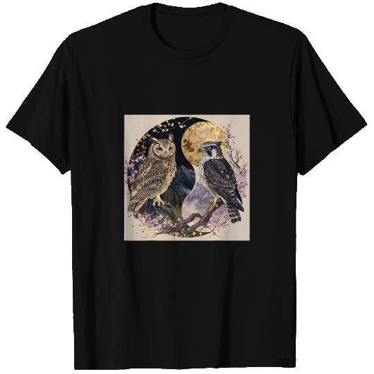 Owl Pet Yin And Yang Owl Eagle Yellow Mountain Full Moon T-Shirts