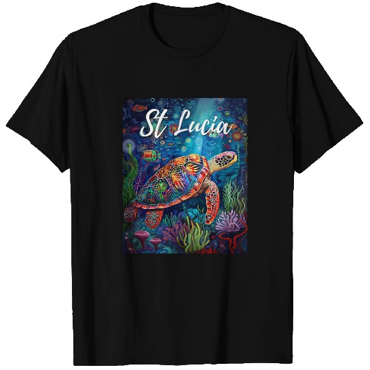 Saint Lucia Tribal Sea Turtle Surfing Scubas Diving St Lucia T-Shirts