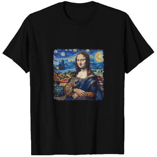 Squirrel Pet Mona Lisa with Squirrel Van Gogh Starry Night Painting T-Shirts