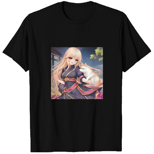 Midnight Sky Shiba Inu Dog Traditional Anime Girl T-Shirts