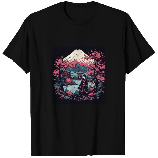 Mount Fuji Cherry Blossoms Geisha Japanese Garden Japan Art 7 T-Shirts