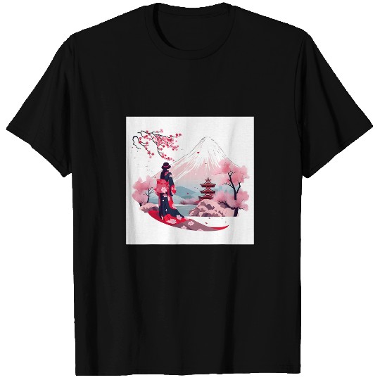 Mount Fuji Cherry Blossoms Geisha Japanese Garden Japan Art 8 T-Shirts