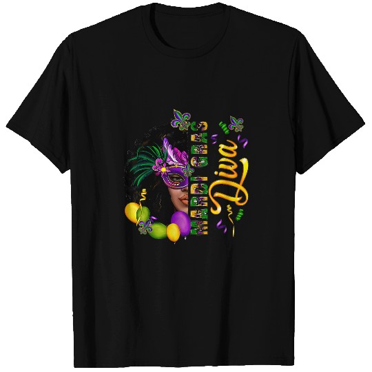 Mardi Gras Diva Afro Black Woman New Orleans Festival Party T-Shirts