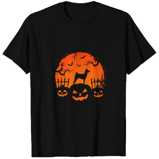Halloween Night Pumpkins Basenji Dog Silhouette Costume T-Shirts