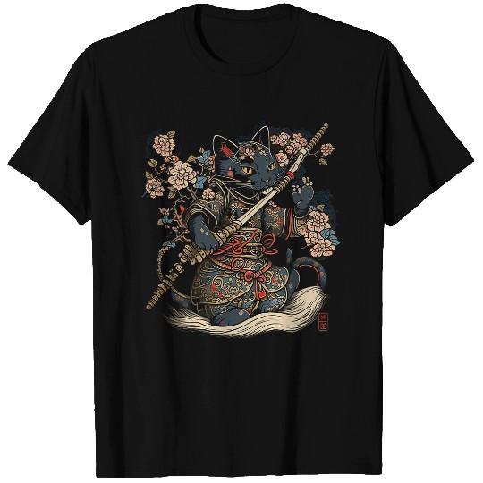 Japanese Samurai Cat Tattoo vintages Kawaii Ninja T-Shirts
