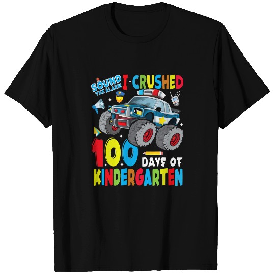 Monster Truck Police Car Crushed 100 Day Of Kindergarten Boy T-Shirts