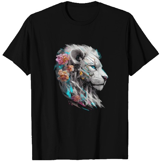 Lion Pet White Lion Fantasy Flowers Art Blue Eyes Animal Lion T-Shirts