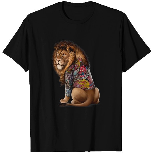 Lion Pet with Traditional Japanese Dragon Tattoo Irezumi T-Shirts