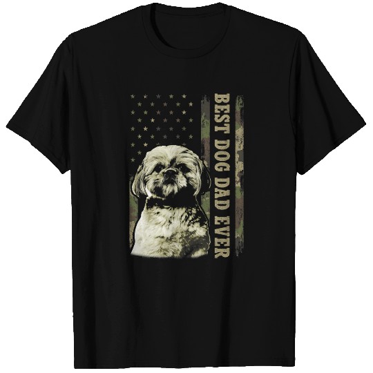 bests Shih Tzu Dad Ever Camo American Flag Dog Dad T-Shirts