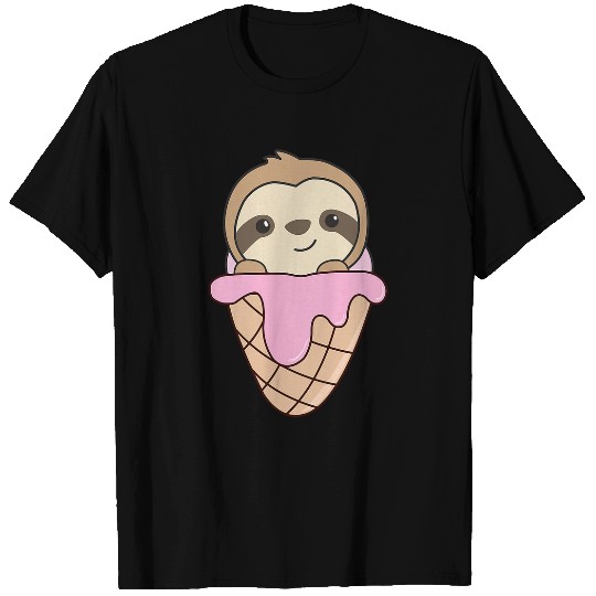 Sloth Pet Strawberry Ice Cream Waffle Sweet Animals Sloth T-Shirts
