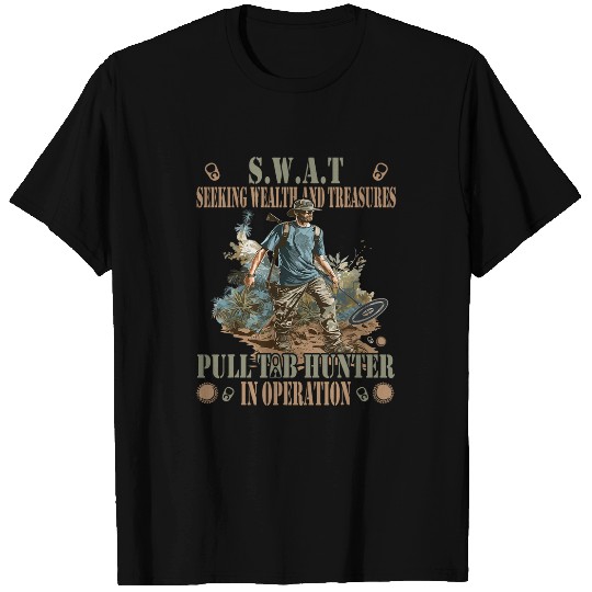 Mens Metal Detector SWAT Seeking Wealth and Treasures T-Shirts
